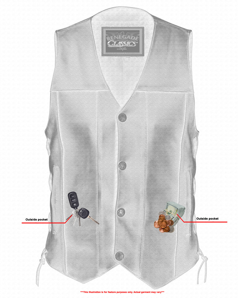 Black Hawk Men's Leather Motorcycle Vest Men's Leather Vests Renegade Classics