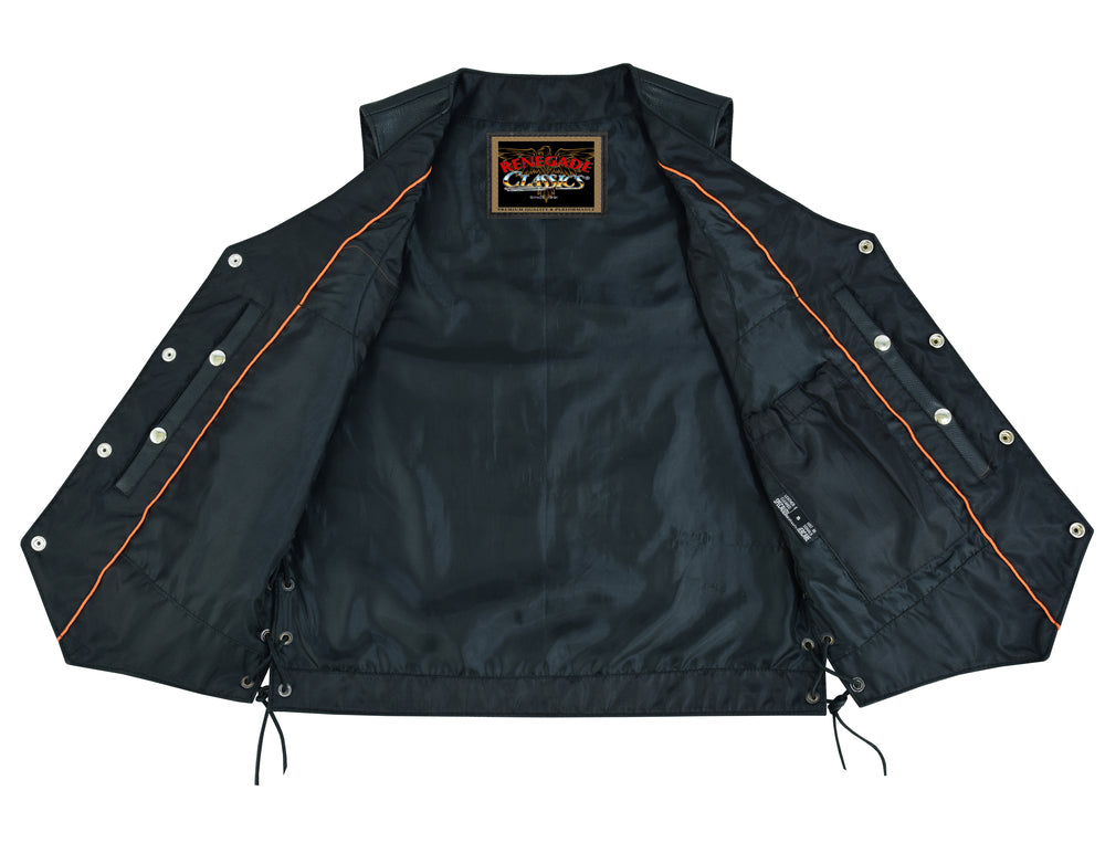 Black Hawk Men's Leather Motorcycle Vest Men's Leather Vests Renegade Classics