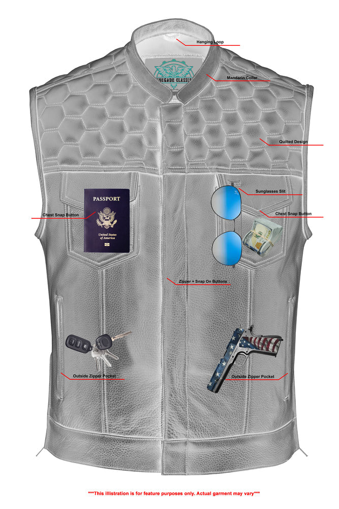 ShadowProof Whiskey Men's Motorcycle Leather Vest - Black