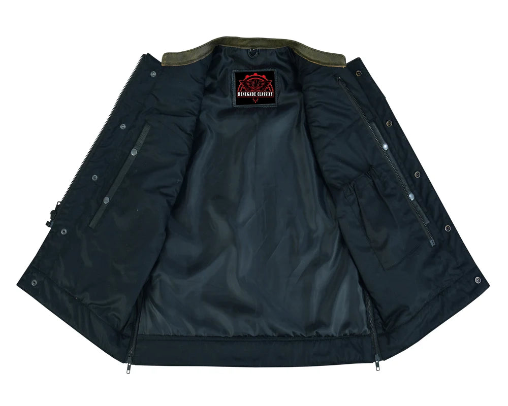 ShadowProof Whiskey Men's Motorcycle Leather Vest - Black