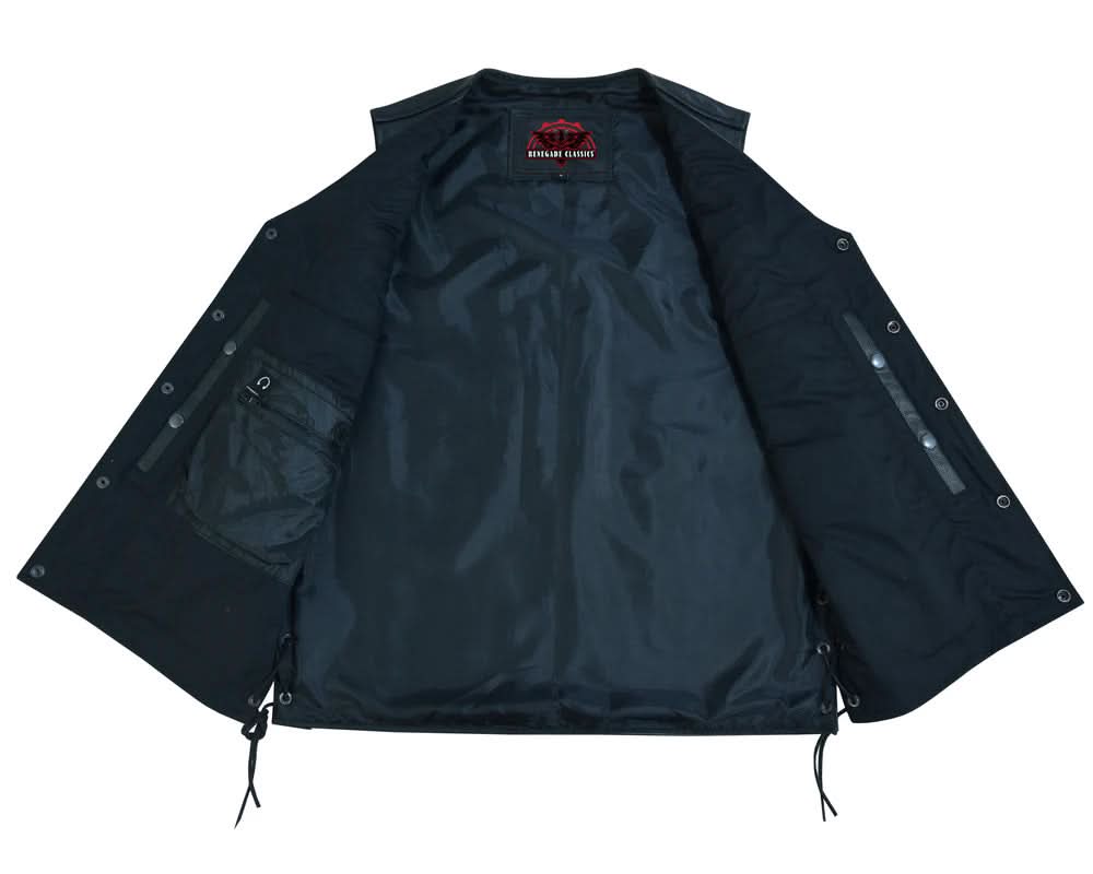 Curated Men's Tall  Biker Leather Vest- Black