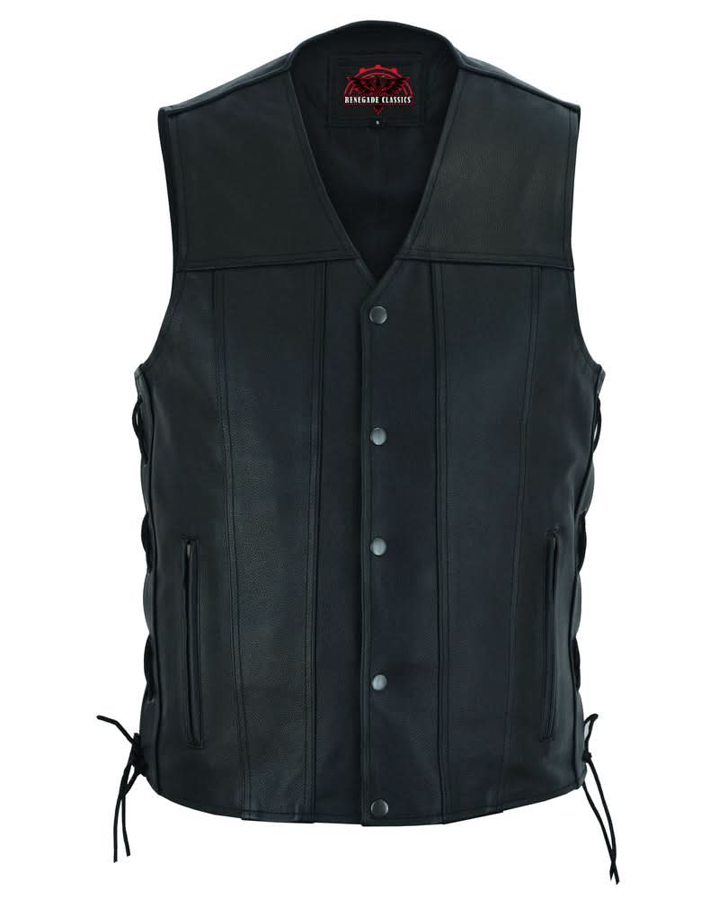 Curated Men's Tall  Biker Leather Vest- Black