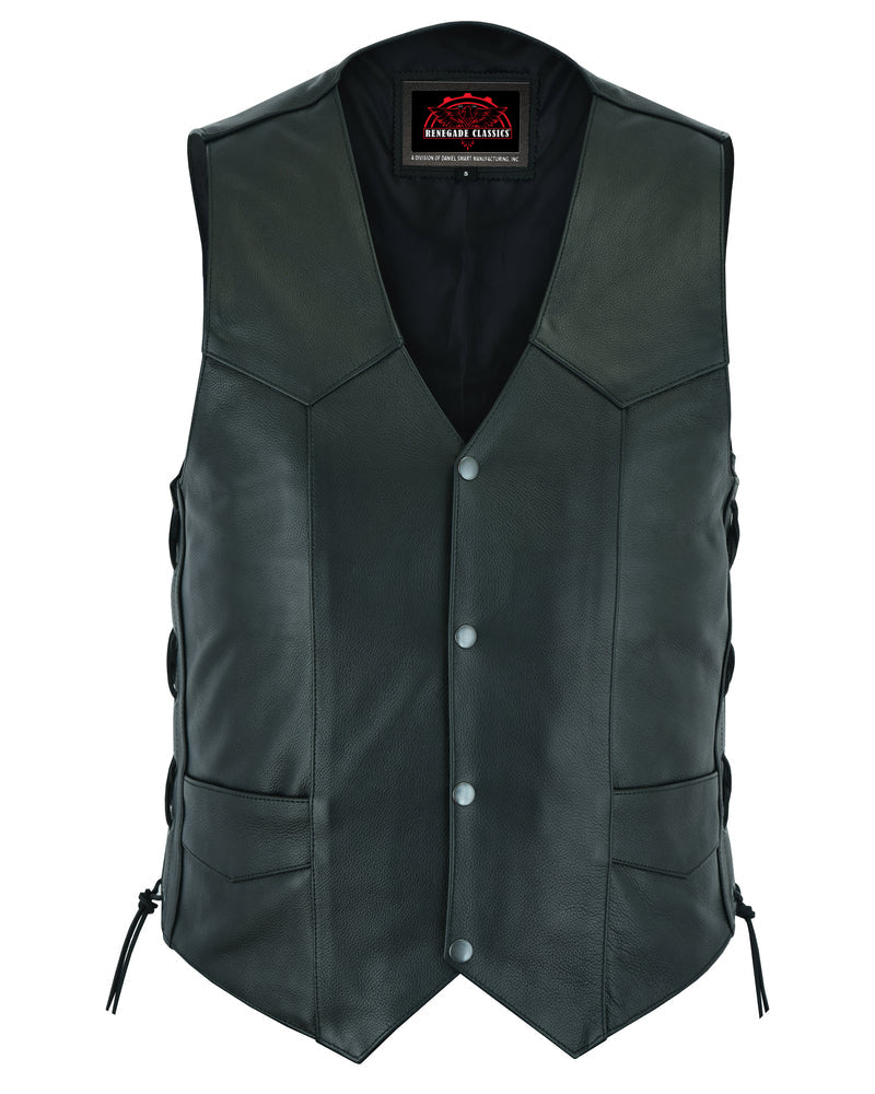 Highway Lace Men's Motorcycle Leather Vest - Black