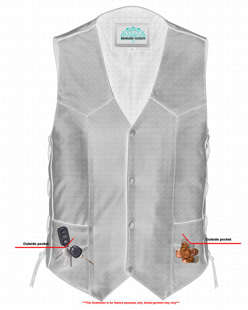 Highway Lace Men's Motorcycle Leather Vest - Black