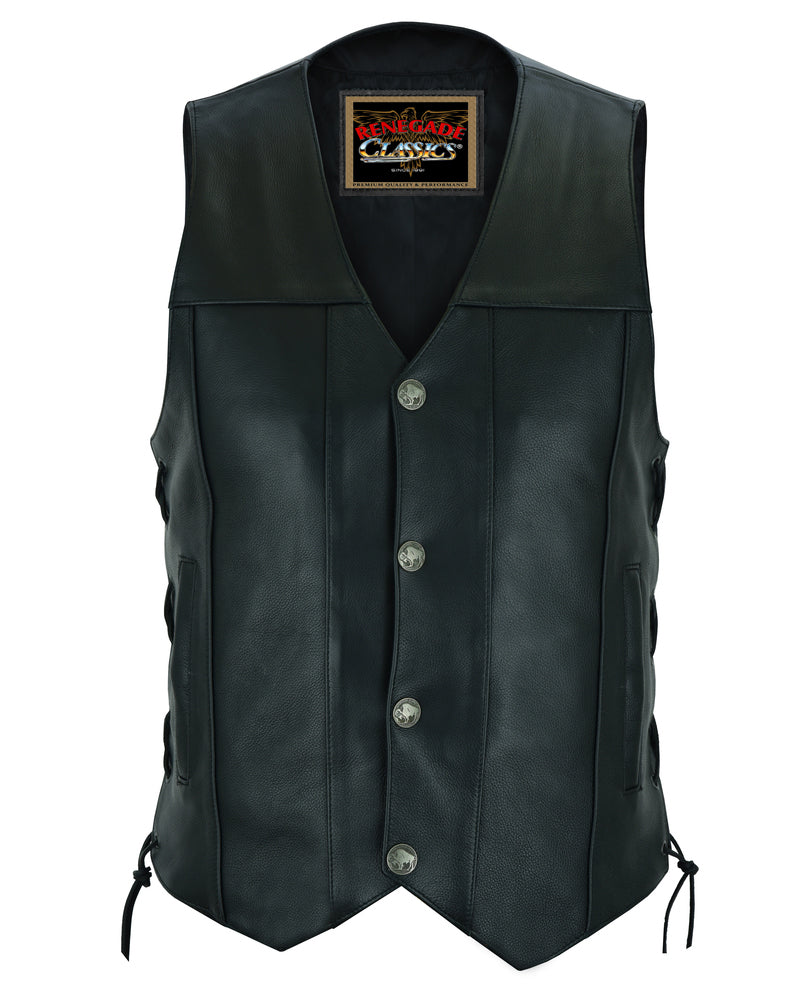 ジャケット・アウター 90's DS.PILOT black leather design vest VTG 90s LEATHER BIKER rocker VEST JACKET METAL ZIPS RIPPLES