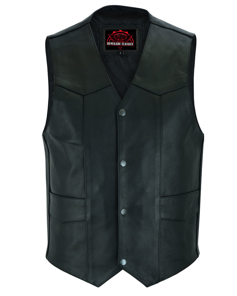 Black Stone Men's  Leather Motorcycle Vest - Black