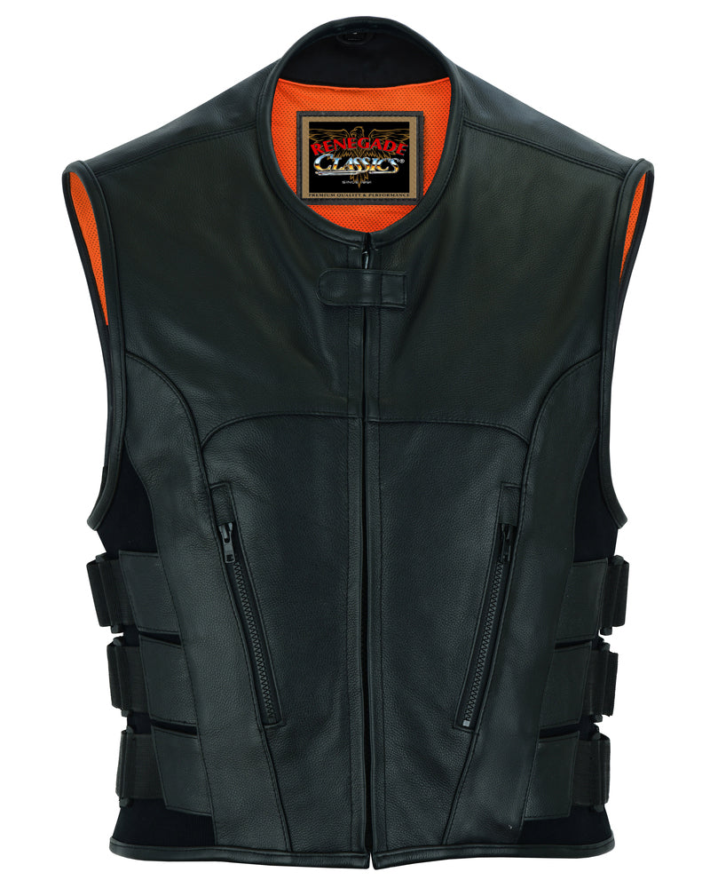 Silent Strike Black Leather SWAT Style Motorcycle Vest