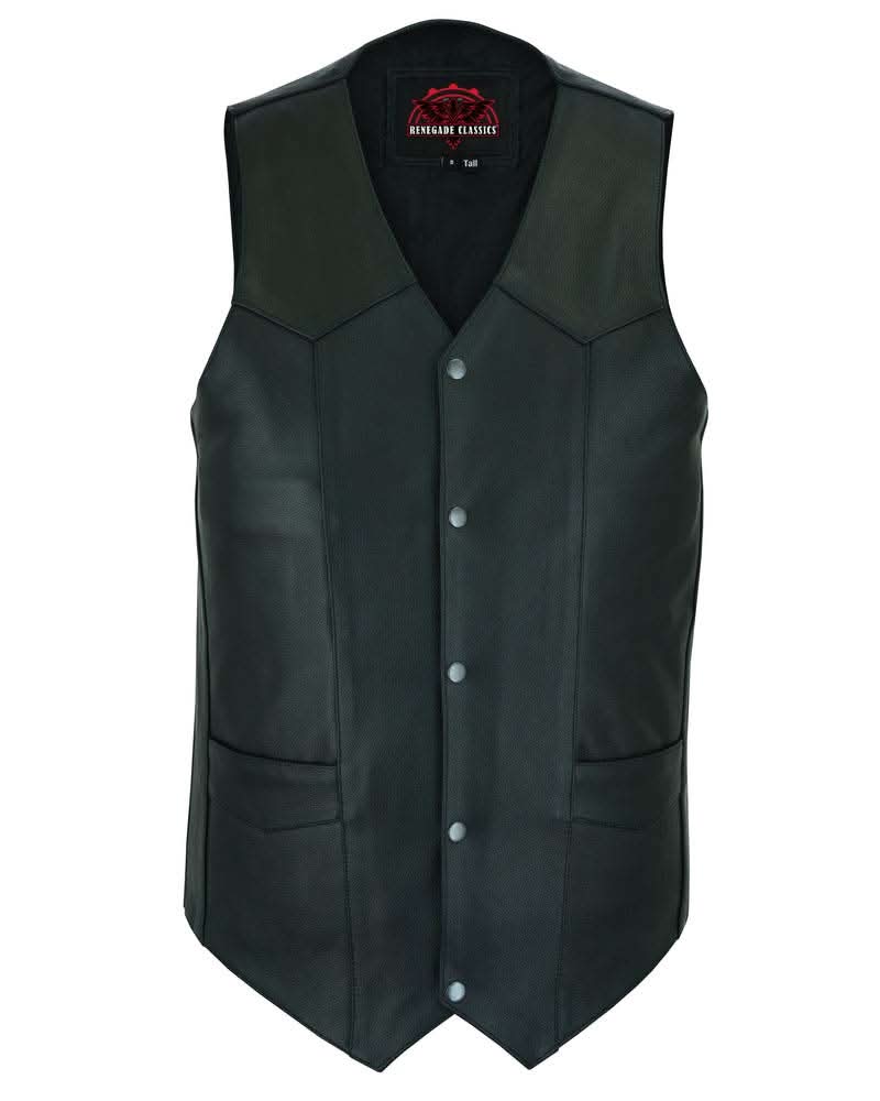 Black Hide Men's Tall  Motorcycle Leather Vest