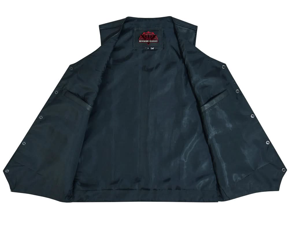 Black Hide Men's Tall  Motorcycle Leather Vest