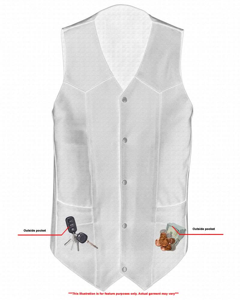 Black Hide Men's Tall  Motorcycle Leather Vest