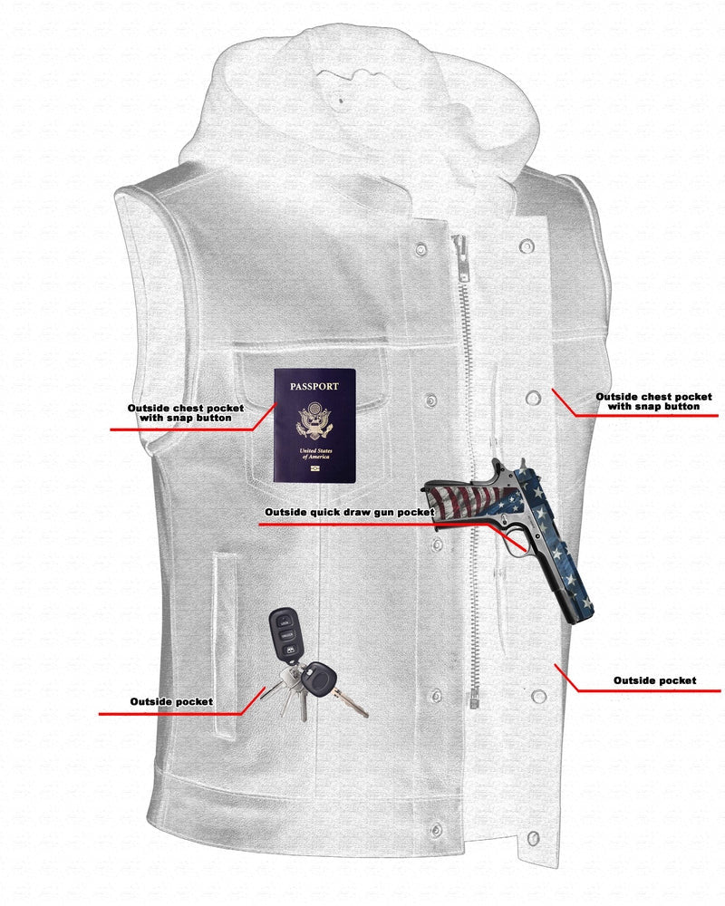 Versa Men's Black Leather Motorcycle Vest