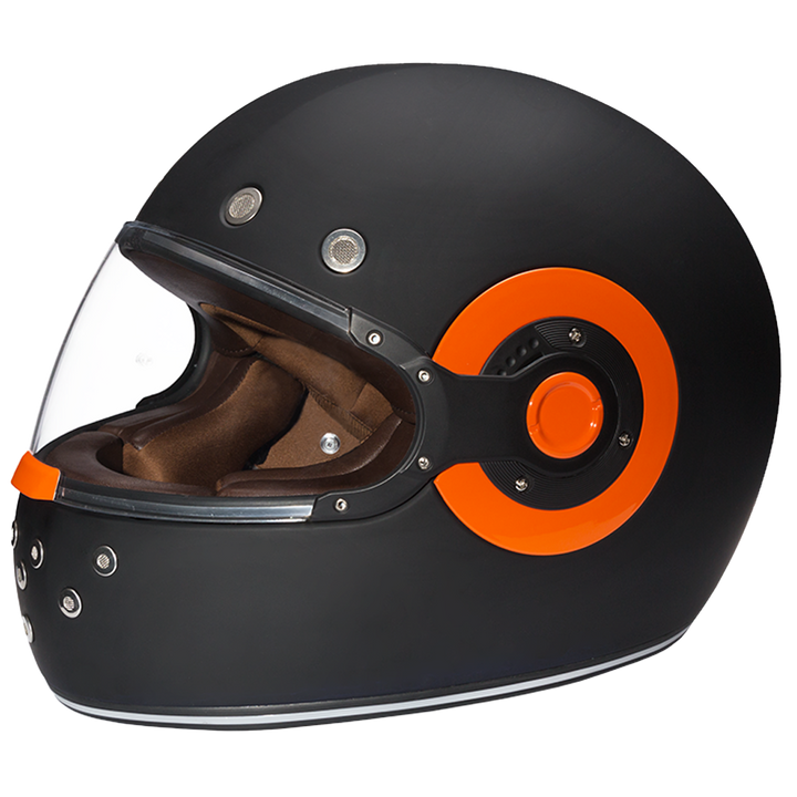 DOT Daytona Retro Full Face Motorcycle Helmet: Vintage Style for Men, Women, & Youth - Dull Black W/ Orange Accents