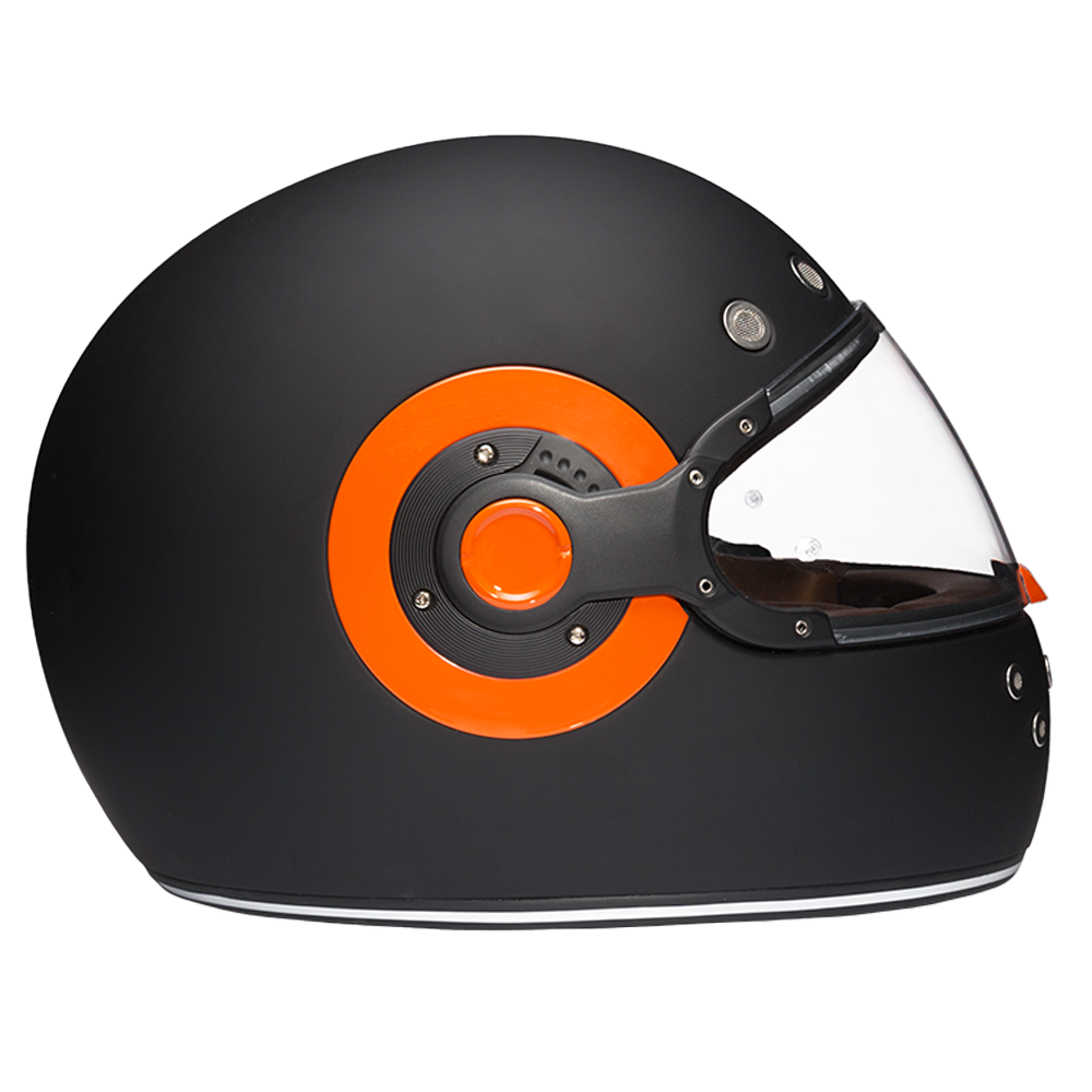 DOT Daytona Retro Full Face Motorcycle Helmet: Vintage Style for Men, Women, & Youth - Dull Black W/ Orange Accents