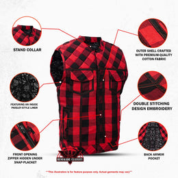 Scarlet Fury Black and Red Flannel Textile Vest