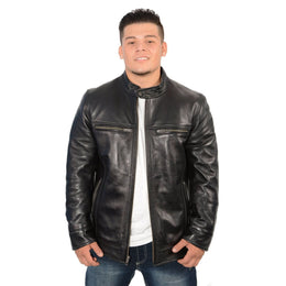 Milwaukee Leather Men's Cafe Racer Black Premium Lambskin Motorcycle Fashion Leather Jacket SFM1800