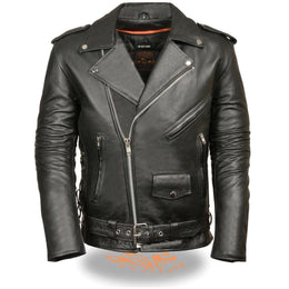Milwaukee Leather SH1011TALL Black Classic Brando Motorcycle Jacket for Men Made of Cowhide Leather w/ Side Lacing