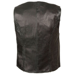 Milwaukee Leather SH1246Z Women's Black Leather Classic Braided Motorcycle Rider Vest with Zipper Closure