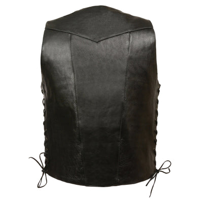 Milwaukee Leather SH1391 Men's Black Leather 10 Pocket V-Neck Side Lace Motorcycle Rider Vest w/ Front Snap Closure