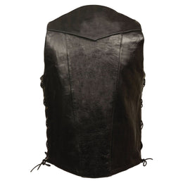 Milwaukee Leather SH1392Tall Men's Black Leather 10 Pocket V-Neck Side Lace Motorcycle Rider Vest w/ Snap Closure