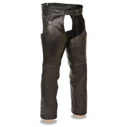 Milwaukee Leather Men’s Black Premium Leather Motorcycle Rider Chaps w/ Front 3-Pockets - Thigh Patch Pocket-SH1766