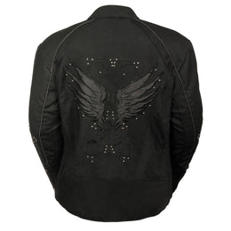 Milwaukee Leather SH1954 Women's Black Textile Jacket with Stud and Wings Detailing