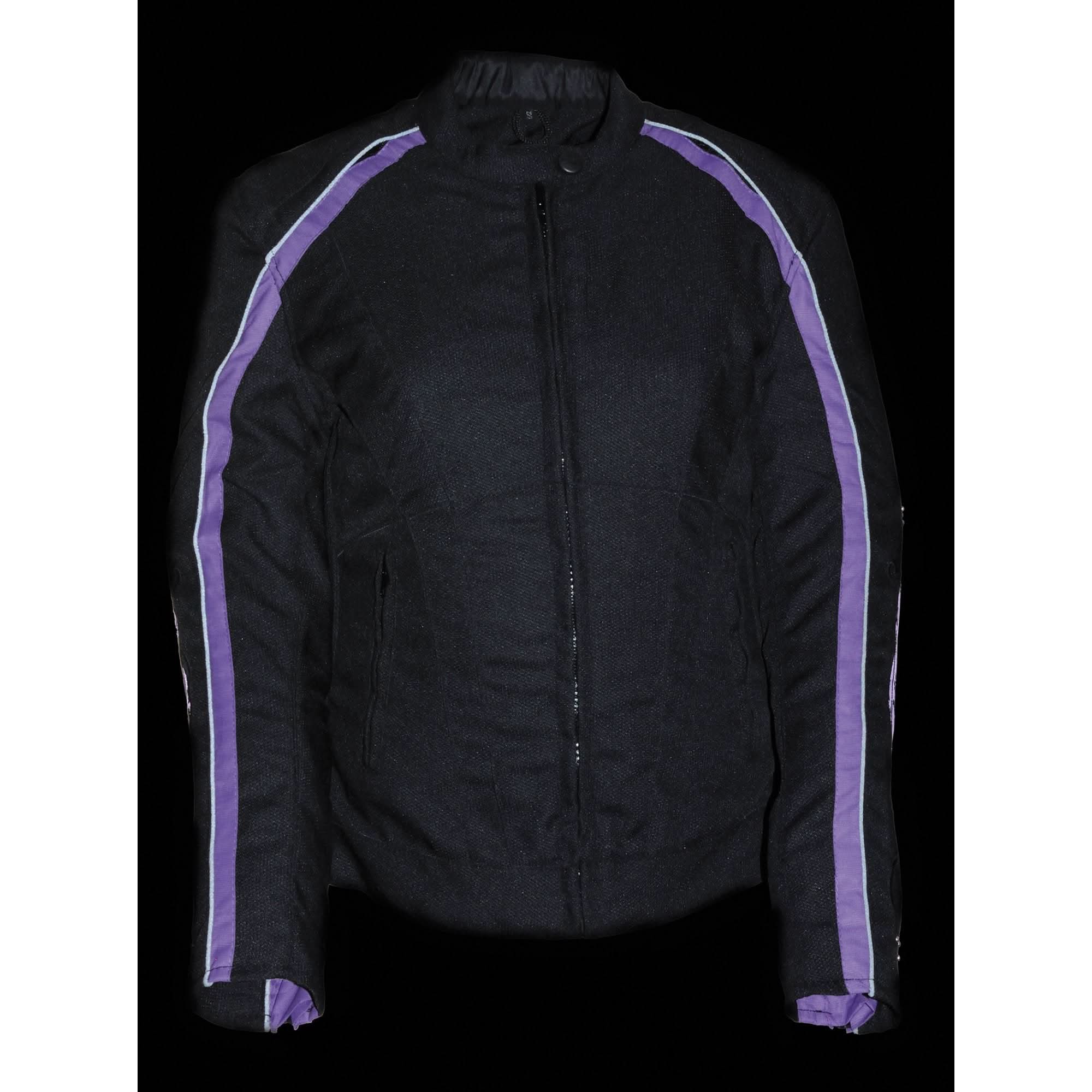 Milwaukee Leather SH1954 Women's Black and Purple Textile Jacket with Stud and Wings Detailing