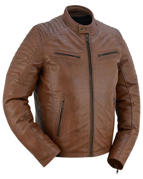 COPPER SLAYER MEN'S SHEEPSKIN LEATHER FASHION JACKET WITH SNAP BUTTON COLLAR