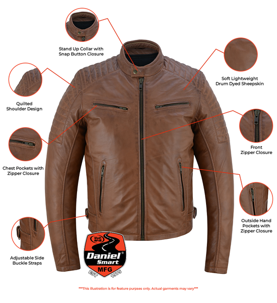 COPPER SLAYER MEN'S SHEEPSKIN LEATHER FASHION JACKET WITH SNAP BUTTON COLLAR