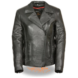 Milwaukee Leather LKL2711 Women's Braided Black Leather Motorcycle Rider Jacket w/ Studded Back