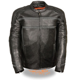 Milwaukee Leather ML2083 Men's Black Premium Leather Vented Motorcycle Rider Jacket w/ Reflective Piping