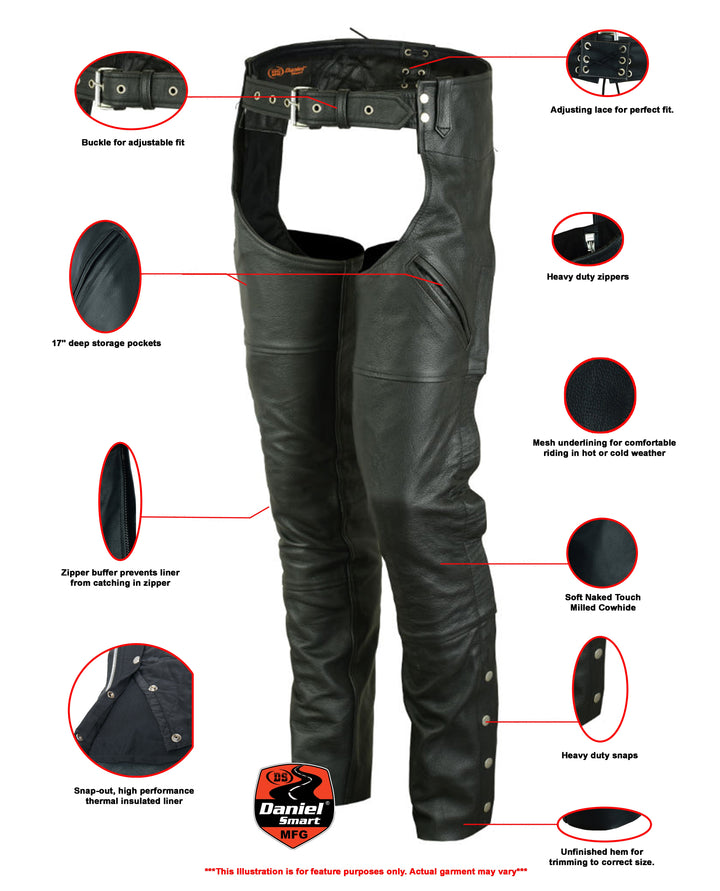 DS Unisex All-Season Leather Chaps with Thermal Liner