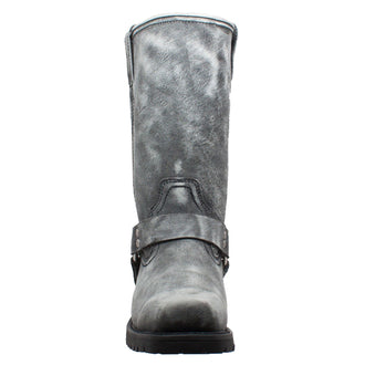 1442SBKM Men's Harness Zipper Boot Black Stone Wash Leather