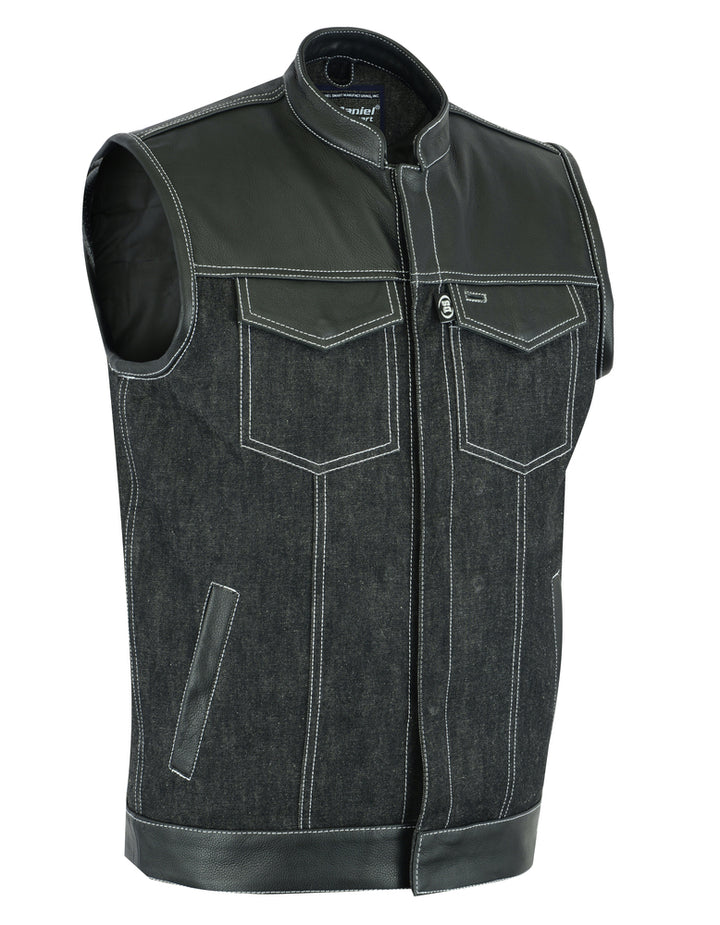 Stormskin Men's Leather-Denim Combo Motorcycle Vest