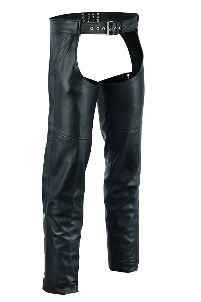 Traza Unisex Black leather motorcycle chaps Chaps & Pants Renegade Classics