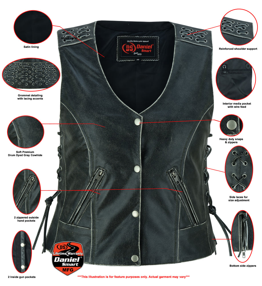 Ellex Women's leather motorcycle vest Women's Leather Vests Renegade Classics