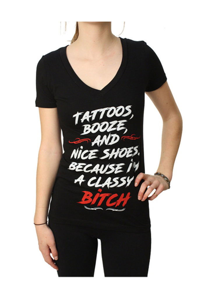Women's Classy Bitch V-Neck T-Shirt Women's Shirts Outlaw Threadz