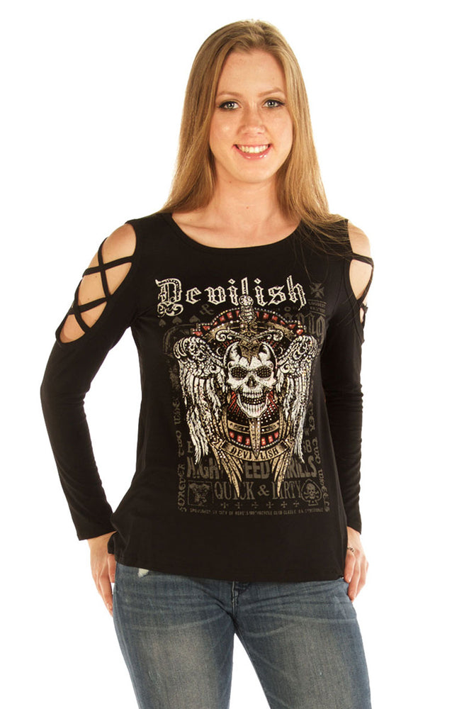 Women's Devilish Raven Cold Shoulder Top