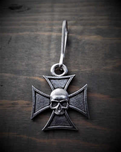 BZP-32 Maltese Cross Skull Zipper Pull Zipper Pulls Bravo Bells