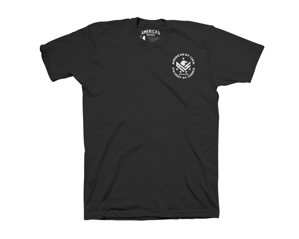 American by Luck Patriot by Choice Black  Men's T-Shirt