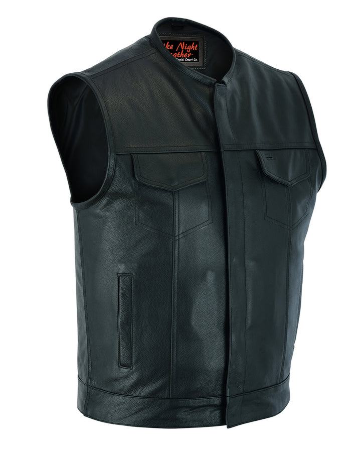 Dawn Run Black Cowhide Leather Motorcycle Vest