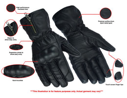 Everest Men's leather motorcycle gloves - Black Men's Gauntlet Gloves Renegade Classics