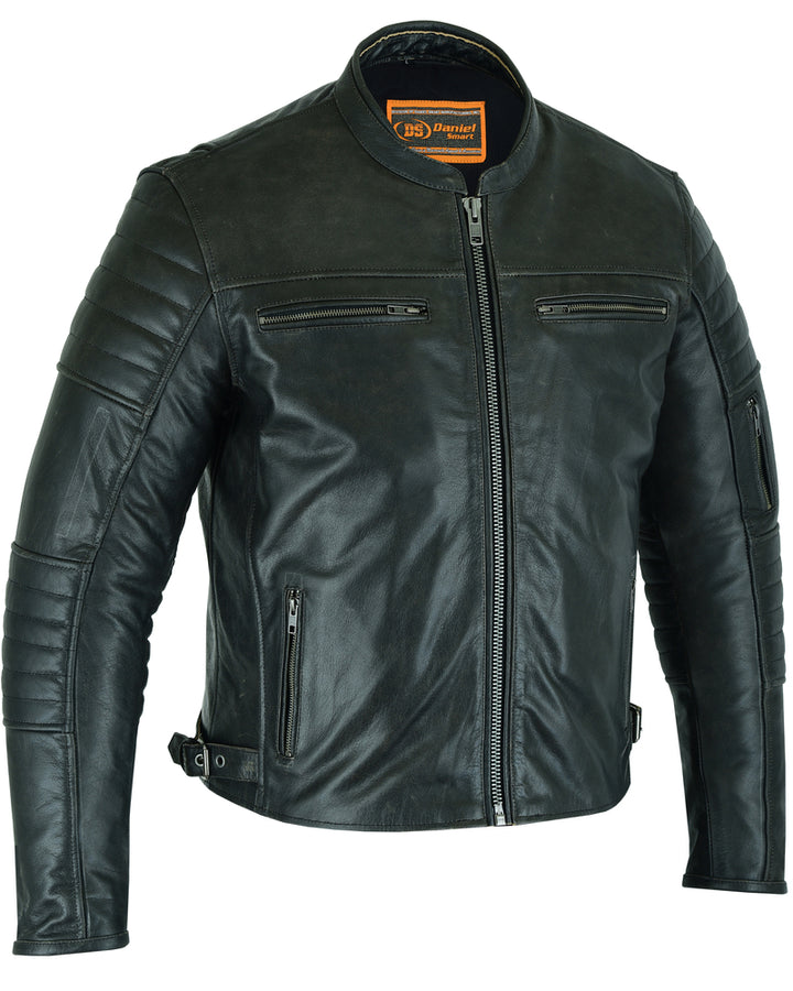 DS Men's Gun Metal Brown Crossover Leather Scooter Jacket