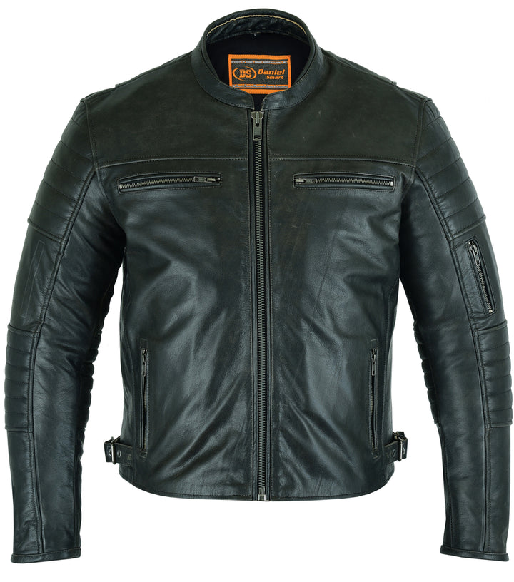 DS Men's Gun Metal Brown Crossover Leather Scooter Jacket