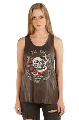 Women's Long Live The Brave Skull & Roses Tank Top Women's Shirts Liberty Wear