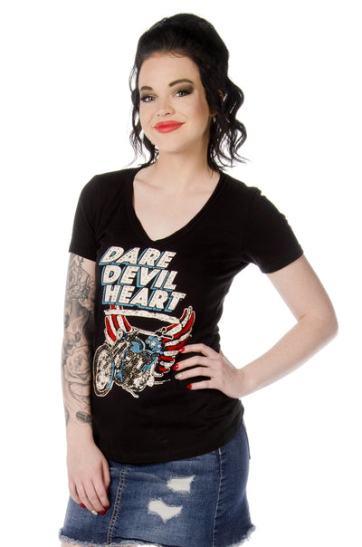 Women's Dare Devil Heart Slit Back Biker Top Women's Shirts Liberty Wear