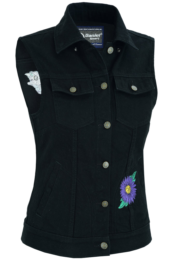 Purple Daisy womens denim vest