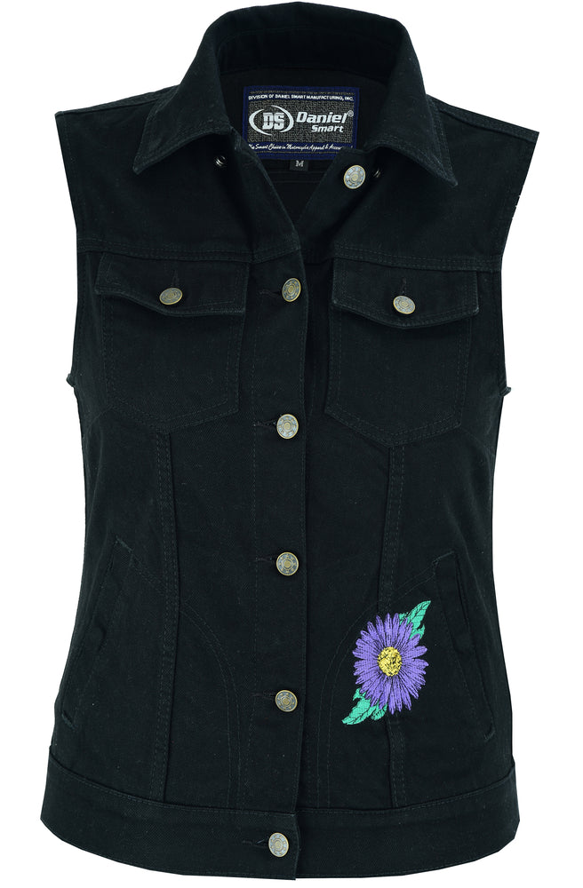 Purple Daisy womens denim vest