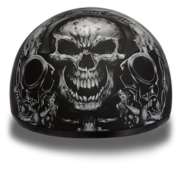 Daytona Helmets D6-G ‘Skull Cap' with Skull and Guns Half Face Helmet Black Helmets Daytona Helmets