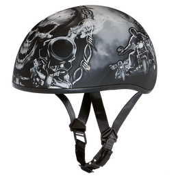 Daytona Helmets D6-G ‘Skull Cap’ with Skull and Guns Half Face Helmet Black Helmets Daytona Helmets