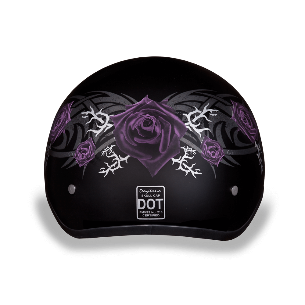 DOT Approved Daytona Skull Cap Motorcycle Half Face Helmet – Purple Rose Helmets Daytona Helmets